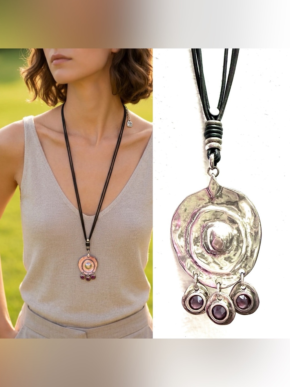 UNO de 50 Necklace Chunky Silver Pendant with Crystals
